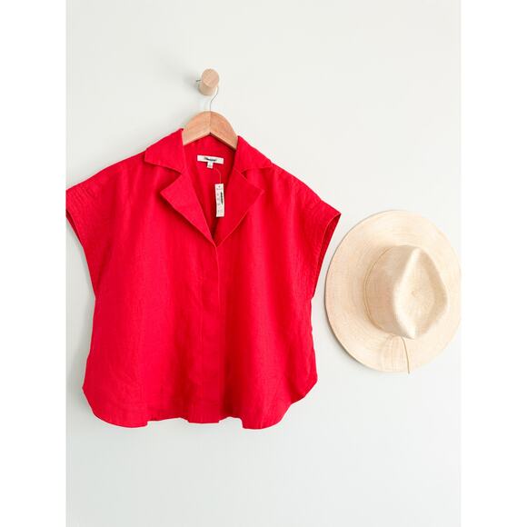 Madewell | NWT Resort-Collar Shirt in 100% Linen in Festival Red | Sz S - Picture 2 of 8